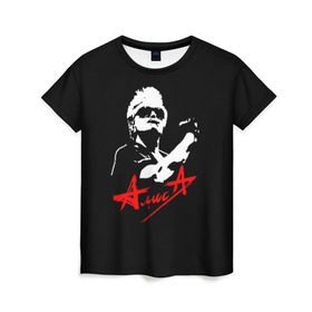 Женская футболка 3D с принтом АлисА в Екатеринбурге, 100% полиэфир ( синтетическое хлопкоподобное полотно) | прямой крой, круглый вырез горловины, длина до линии бедер | alisa | rock | ussr | алиса | алиса группа | константин кинчев | рок | ссср