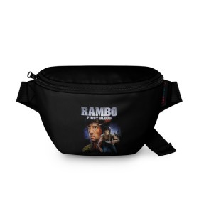 Поясная сумка 3D с принтом Rambo: First Blood в Екатеринбурге, 100% полиэстер | плотная ткань, ремень с регулируемой длиной, внутри несколько карманов для мелочей, основное отделение и карман с обратной стороны сумки застегиваются на молнию | Тематика изображения на принте: action | army | blood | first | john | last | rambo | stallone | states | sylvester | united | usa | армия | боевик | джон | кровь | первая | последняя | рэмбо | сильвестр | сталлоне | сша