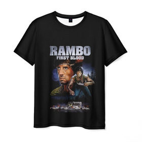Мужская футболка 3D с принтом Rambo: First Blood в Екатеринбурге, 100% полиэфир | прямой крой, круглый вырез горловины, длина до линии бедер | action | army | blood | first | john | last | rambo | stallone | states | sylvester | united | usa | армия | боевик | джон | кровь | первая | последняя | рэмбо | сильвестр | сталлоне | сша