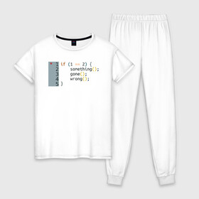 Женская пижама хлопок с принтом if 1 == 2 в Екатеринбурге, 100% хлопок | брюки и футболка прямого кроя, без карманов, на брюках мягкая резинка на поясе и по низу штанин | it | php | айтишник | код | кодер | ошибка | програма | програмист | программа | программист | разработка | разработчик | сайт | сайты | си | си плюсплюс | си шарп | технарь | условие | явапхп | яваскрипт