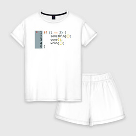 Женская пижама с шортиками хлопок с принтом if 1 == 2 в Екатеринбурге, 100% хлопок | футболка прямого кроя, шорты свободные с широкой мягкой резинкой | it | php | айтишник | код | кодер | ошибка | програма | програмист | программа | программист | разработка | разработчик | сайт | сайты | си | си плюсплюс | си шарп | технарь | условие | явапхп | яваскрипт