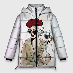 Женская зимняя куртка 3D с принтом Не сходи с ума сходи за вином! в Екатеринбурге, верх — 100% полиэстер; подкладка — 100% полиэстер; утеплитель — 100% полиэстер | длина ниже бедра, силуэт Оверсайз. Есть воротник-стойка, отстегивающийся капюшон и ветрозащитная планка. 

Боковые карманы с листочкой на кнопках и внутренний карман на молнии | Тематика изображения на принте: 