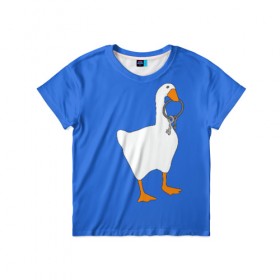 Детская футболка 3D с принтом Untitled Goose Game в Екатеринбурге, 100% гипоаллергенный полиэфир | прямой крой, круглый вырез горловины, длина до линии бедер, чуть спущенное плечо, ткань немного тянется | epic store | ugg | untitled goose game | гусь | игра без названия | игра про гуся | неназванная игра про гуся