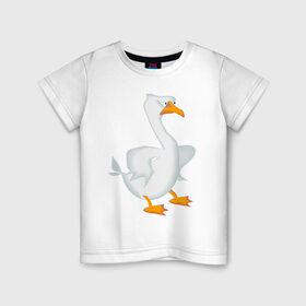 Детская футболка хлопок с принтом Гусь в Екатеринбурге, 100% хлопок | круглый вырез горловины, полуприлегающий силуэт, длина до линии бедер | гусь | детский сад | злой | игра | мемы | мультфильм | приколы | птицы | ясли