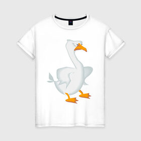 Женская футболка хлопок с принтом Гусь в Екатеринбурге, 100% хлопок | прямой крой, круглый вырез горловины, длина до линии бедер, слегка спущенное плечо | гусь | детский сад | злой | игра | мемы | мультфильм | приколы | птицы | ясли