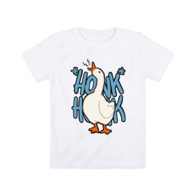Детская футболка хлопок с принтом КРЯ-КРЯ в Екатеринбурге, 100% хлопок | круглый вырез горловины, полуприлегающий силуэт, длина до линии бедер | meme | untitled goose game | злой гусь | мем | птица