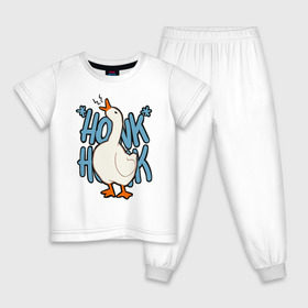 Детская пижама хлопок с принтом КРЯ-КРЯ в Екатеринбурге, 100% хлопок |  брюки и футболка прямого кроя, без карманов, на брюках мягкая резинка на поясе и по низу штанин
 | Тематика изображения на принте: meme | untitled goose game | злой гусь | мем | птица