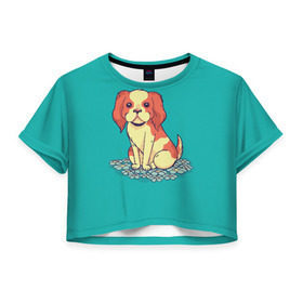 Женская футболка Cropp-top с принтом Кавалер кинг-чарльз-спаниель в Екатеринбурге, 100% полиэстер | круглая горловина, длина футболки до линии талии, рукава с отворотами | 