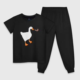 Детская пижама хлопок с принтом Untitled Goose в Екатеринбурге, 100% хлопок |  брюки и футболка прямого кроя, без карманов, на брюках мягкая резинка на поясе и по низу штанин
 | evil | game | goose | mem | memes | untitled | гусь | злой | игра | мем | осторожно