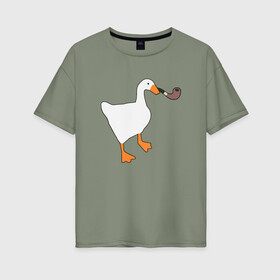 Женская футболка хлопок Oversize с принтом Untitled Goose в Екатеринбурге, 100% хлопок | свободный крой, круглый ворот, спущенный рукав, длина до линии бедер
 | evil | game | goose | mem | memes | untitled | гусь | злой | игра | мем | осторожно