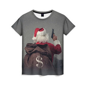 Женская футболка 3D с принтом Very Bad Santa в Екатеринбурге, 100% полиэфир ( синтетическое хлопкоподобное полотно) | прямой крой, круглый вырез горловины, длина до линии бедер | Тематика изображения на принте: 
