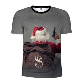 Мужская футболка 3D спортивная с принтом Very Bad Santa в Екатеринбурге, 100% полиэстер с улучшенными характеристиками | приталенный силуэт, круглая горловина, широкие плечи, сужается к линии бедра | Тематика изображения на принте: 