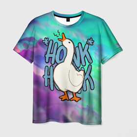 Мужская футболка 3D с принтом HONK HONK в Екатеринбурге, 100% полиэфир | прямой крой, круглый вырез горловины, длина до линии бедер | meme | untitled goose game | злой гусь | мем | птица