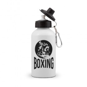 Бутылка спортивная с принтом Boxing (двухсторонняя) в Екатеринбурге, металл | емкость — 500 мл, в комплекте две пластиковые крышки и карабин для крепления | Тематика изображения на принте: boxer | boxing | fight | mma | бокс | боксер | тайский бокс