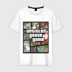 Мужская футболка хлопок с принтом untitled goose + GTA в Екатеринбурге, 100% хлопок | прямой крой, круглый вырез горловины, длина до линии бедер, слегка спущенное плечо. | game | goose | gta | untitled | videogame | видеоигры | гта | гусь | игры | мем