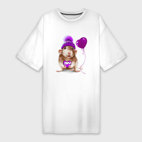 Платье-футболка хлопок с принтом Крыска с шариком в Екатеринбурге,  |  | heart | lovely | крыса | крыска | любовь | мими | романтика | сердечки | сердце | шарик