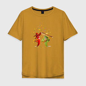 Мужская футболка хлопок Oversize с принтом Веселый Кактус и Перец Чили в Екатеринбурге, 100% хлопок | свободный крой, круглый ворот, “спинка” длиннее передней части | гитара | кактусы | маракасы | мексика | музыкальный инструмент | перец | перец чили | рисунок | самбреро