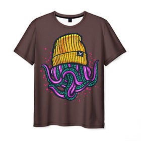 Мужская футболка 3D с принтом Octopus(Lil Peep, GBC) в Екатеринбурге, 100% полиэфир | прямой крой, круглый вырез горловины, длина до линии бедер | Тематика изображения на принте: gbc | lil | peep | rap | rock | бордовый | желтый | зеленый | исполнитель | картинка | надпись на спине | осьминог | редактируемый дизайн | рок | рэп | рэпер | сочный цвет | фиолетовый