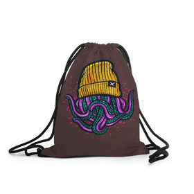 Рюкзак-мешок 3D с принтом Octopus(Lil Peep, GBC) в Екатеринбурге, 100% полиэстер | плотность ткани — 200 г/м2, размер — 35 х 45 см; лямки — толстые шнурки, застежка на шнуровке, без карманов и подкладки | gbc | lil | peep | rap | rock | бордовый | желтый | зеленый | исполнитель | картинка | надпись на спине | осьминог | редактируемый дизайн | рок | рэп | рэпер | сочный цвет | фиолетовый