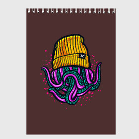 Скетчбук с принтом Octopus(Lil Peep GBC) в Екатеринбурге, 100% бумага
 | 48 листов, плотность листов — 100 г/м2, плотность картонной обложки — 250 г/м2. Листы скреплены сверху удобной пружинной спиралью | gbc | lil | peep | rap | rock | бордовый | желтый | зеленый | исполнитель | картинка | надпись на спине | осьминог | редактируемый дизайн | рок | рэп | рэпер | сочный цвет | фиолетовый
