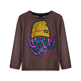 Детский лонгслив 3D с принтом Octopus(Lil Peep, GBC) в Екатеринбурге, 100% полиэстер | длинные рукава, круглый вырез горловины, полуприлегающий силуэт
 | gbc | lil | peep | rap | rock | бордовый | желтый | зеленый | исполнитель | картинка | надпись на спине | осьминог | редактируемый дизайн | рок | рэп | рэпер | сочный цвет | фиолетовый