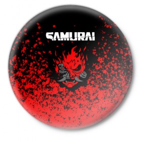 Значок с принтом SAMURAI - red sakura в Екатеринбурге,  металл | круглая форма, металлическая застежка в виде булавки | Тематика изображения на принте: 