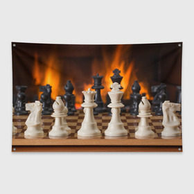 Флаг-баннер с принтом Шахматы в Екатеринбурге, 100% полиэстер | размер 67 х 109 см, плотность ткани — 95 г/м2; по краям флага есть четыре люверса для крепления | дамка | доска | игра | игры | камин | конь | король | огне | огнём | огненное | огонь | пешка | пламя | слон | ферзь | фигурки | фигуры | шахматная | шахматы