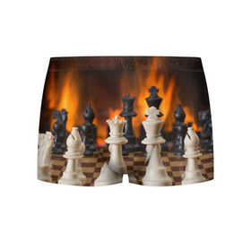 Мужские трусы 3D с принтом Шахматы в Екатеринбурге, 50% хлопок, 50% полиэстер | классическая посадка, на поясе мягкая тканевая резинка | дамка | доска | игра | игры | камин | конь | король | огне | огнём | огненное | огонь | пешка | пламя | слон | ферзь | фигурки | фигуры | шахматная | шахматы