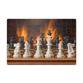 Пазл магнитный 126 элементов с принтом Шахматы в Екатеринбурге, полимерный материал с магнитным слоем | 126 деталей, размер изделия —  180*270 мм | дамка | доска | игра | игры | камин | конь | король | огне | огнём | огненное | огонь | пешка | пламя | слон | ферзь | фигурки | фигуры | шахматная | шахматы