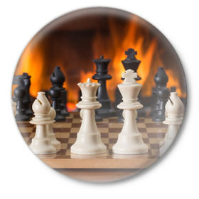 Значок с принтом Шахматы в Екатеринбурге,  металл | круглая форма, металлическая застежка в виде булавки | дамка | доска | игра | игры | камин | конь | король | огне | огнём | огненное | огонь | пешка | пламя | слон | ферзь | фигурки | фигуры | шахматная | шахматы