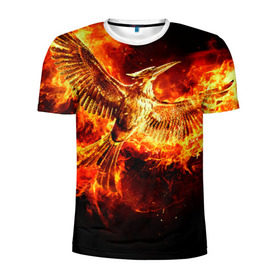 Мужская футболка 3D спортивная с принтом Феникс в огне в Екатеринбурге, 100% полиэстер с улучшенными характеристиками | приталенный силуэт, круглая горловина, широкие плечи, сужается к линии бедра | fire | flame | phoenix | крылья | огонь | перья | пламя | птица | феникс
