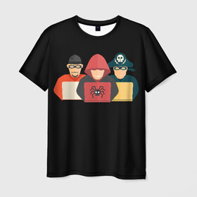 Мужская футболка 3D с принтом HackTeam в Екатеринбурге, 100% полиэфир | прямой крой, круглый вырез горловины, длина до линии бедер | hackteam | код | ноут | ноутбук | ноутбуки | пират | программист | программистам | программисты | хакер | хакеры