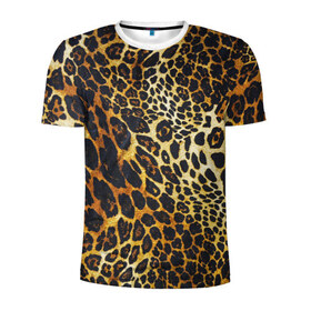 Мужская футболка 3D спортивная с принтом Леопард в Екатеринбурге, 100% полиэстер с улучшенными характеристиками | приталенный силуэт, круглая горловина, широкие плечи, сужается к линии бедра | Тематика изображения на принте: кошка | лео | леопард | мех | хищник