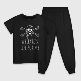 Детская пижама хлопок с принтом A pirates life for me в Екатеринбурге, 100% хлопок |  брюки и футболка прямого кроя, без карманов, на брюках мягкая резинка на поясе и по низу штанин
 | Тематика изображения на принте: a pirates life for me | jolly roger | pirate | skull | веселый роджер | пират | пиратская жизнь | пираты | череп | череп и кости