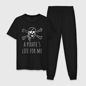 Мужская пижама хлопок с принтом A pirates life for me в Екатеринбурге, 100% хлопок | брюки и футболка прямого кроя, без карманов, на брюках мягкая резинка на поясе и по низу штанин
 | Тематика изображения на принте: a pirates life for me | jolly roger | pirate | skull | веселый роджер | пират | пиратская жизнь | пираты | череп | череп и кости