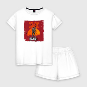 Женская пижама с шортиками хлопок с принтом Red Dead Redemption 2 в Екатеринбурге, 100% хлопок | футболка прямого кроя, шорты свободные с широкой мягкой резинкой | game | rdr | rdr2 | red dead redemption 2 | игры