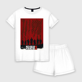 Женская пижама с шортиками хлопок с принтом Red Dead Redemption 2 в Екатеринбурге, 100% хлопок | футболка прямого кроя, шорты свободные с широкой мягкой резинкой | game | rdr | rdr2 | red dead redemption 2 | игры