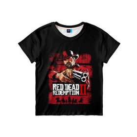 Детская футболка 3D с принтом Red Dead Redemption в Екатеринбурге, 100% гипоаллергенный полиэфир | прямой крой, круглый вырез горловины, длина до линии бедер, чуть спущенное плечо, ткань немного тянется | Тематика изображения на принте: dead | gamer | john | marston | rdr | red | redemption | rockstar | shooter | western | вестерн | джон | марстон | шутер