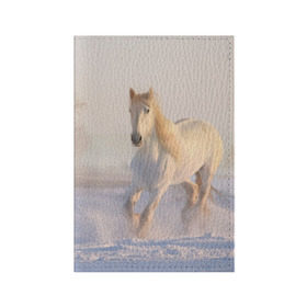 Обложка для паспорта матовая кожа с принтом Белая лошадь на снегу в Екатеринбурге, натуральная матовая кожа | размер 19,3 х 13,7 см; прозрачные пластиковые крепления | Тематика изображения на принте: белая | белый | декабрь | животное | животные | звери | зверь | зима | зимний | зимой | кони | конь | копытные | копытный | лошади | лошадь | снег | снега | снегу | снежный | февраль | январь