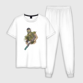 Мужская пижама хлопок с принтом Apex Legends (Октейн) в Екатеринбурге, 100% хлопок | брюки и футболка прямого кроя, без карманов, на брюках мягкая резинка на поясе и по низу штанин
 | Тематика изображения на принте: 