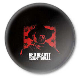 Значок с принтом Red Dead Redemption в Екатеринбурге,  металл | круглая форма, металлическая застежка в виде булавки | dead | gamer | john | marston | rdr | red | redemption | rockstar | shooter | western | вестерн | джон | марстон | шутер