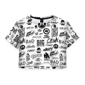 Женская футболка Cropp-top с принтом VAPE LOGOBOMBING в Екатеринбурге, 100% полиэстер | круглая горловина, длина футболки до линии талии, рукава с отворотами | bad | baddrip | bombing | cloud | coil | drip | logo | smoke | vape | wape | бак | бэд дрип | вейп | вейпер | вейпинг | вэйп | дрипка | дым | койл | культура | лого | логотип | мод | облако | пар | хипстер