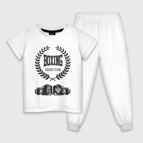 Детская пижама хлопок с принтом Boxing Russia Team в Екатеринбурге, 100% хлопок |  брюки и футболка прямого кроя, без карманов, на брюках мягкая резинка на поясе и по низу штанин
 | boxer | boxing | russia team | бокс | боксер | тайский бокс