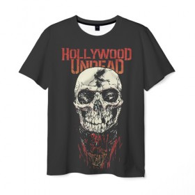 Мужская футболка 3D с принтом Hollywood Undead в Екатеринбурге, 100% полиэфир | прямой крой, круглый вырез горловины, длина до линии бедер | hollywood | logo | mask | rap | rock | skull | undead | голливуд | лого | логотип | маски | нежить | реп | рок | рэп | череп | черепа