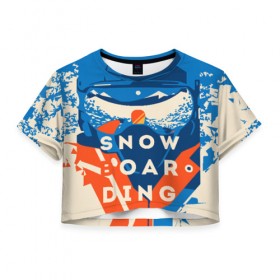 Женская футболка Cropp-top с принтом SNOW BOAR DING в Екатеринбурге, 100% полиэстер | круглая горловина, длина футболки до линии талии, рукава с отворотами | горы | зима | природа | снег | сноуборд | спорт