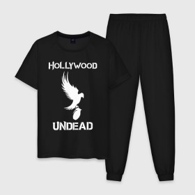 Мужская пижама хлопок с принтом HOLLYWOOD UNDEAD в Екатеринбурге, 100% хлопок | брюки и футболка прямого кроя, без карманов, на брюках мягкая резинка на поясе и по низу штанин
 | deuce | hollywood undead | hu | j dog | shady jeff | голивудская нежить | голливуд | даниэль мурильо | джордан террелл | джордж артур рейган | дилан альварес | мэттью сент клер | нежить