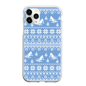 Чехол для iPhone 11 Pro Max матовый с принтом Вязаный свитер с лыжниками в Екатеринбурге, Силикон |  | горы | зима | лыжи | природа | снег | спорт
