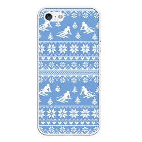 Чехол для iPhone 5/5S матовый с принтом Вязаный свитер с лыжниками в Екатеринбурге, Силикон | Область печати: задняя сторона чехла, без боковых панелей | горы | зима | лыжи | природа | снег | спорт