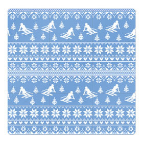 Магнитный плакат 3Х3 с принтом Вязаный свитер с лыжниками в Екатеринбурге, Полимерный материал с магнитным слоем | 9 деталей размером 9*9 см | Тематика изображения на принте: горы | зима | лыжи | природа | снег | спорт