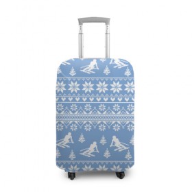 Чехол для чемодана 3D с принтом Вязаный свитер с лыжниками в Екатеринбурге, 86% полиэфир, 14% спандекс | двустороннее нанесение принта, прорези для ручек и колес | горы | зима | лыжи | природа | снег | спорт